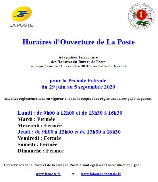 HORAIRE LA POSTE