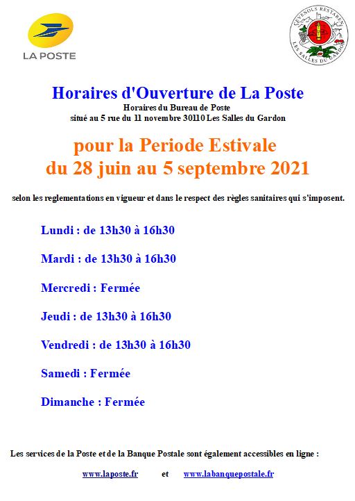 ****horaire poste ete