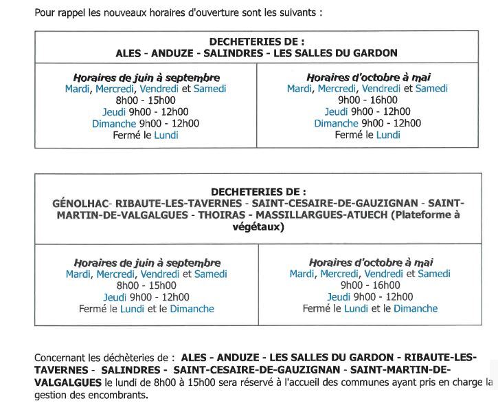 nouveau horaire dechet